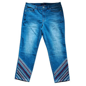 Hilfiger Jeans Tribeca Womens Straight Leg Denim Red Cream Blue Embroidery Sz 16